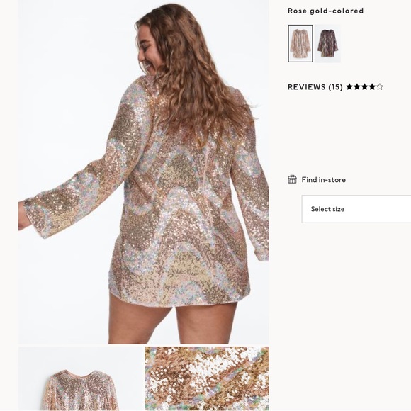 NWT H&M rose gold sequin swig dress size Large - Picture 6 of 6